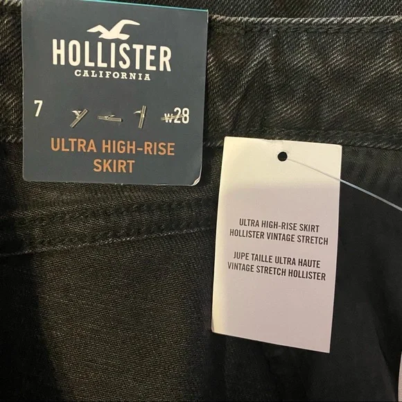 Hollister Denim Mini Skirt Ultra High Rise Distressed Black Size 7 Waist 28” - Picture 13 of 15